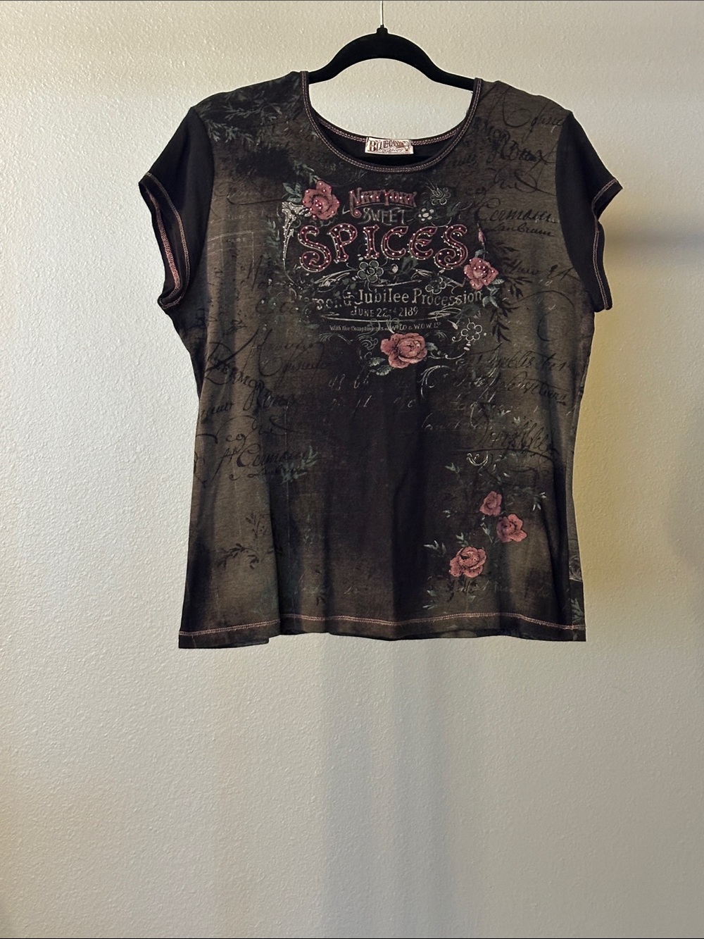 Sweet Spices Floral Graphic Tee - Brown with Pink Accents